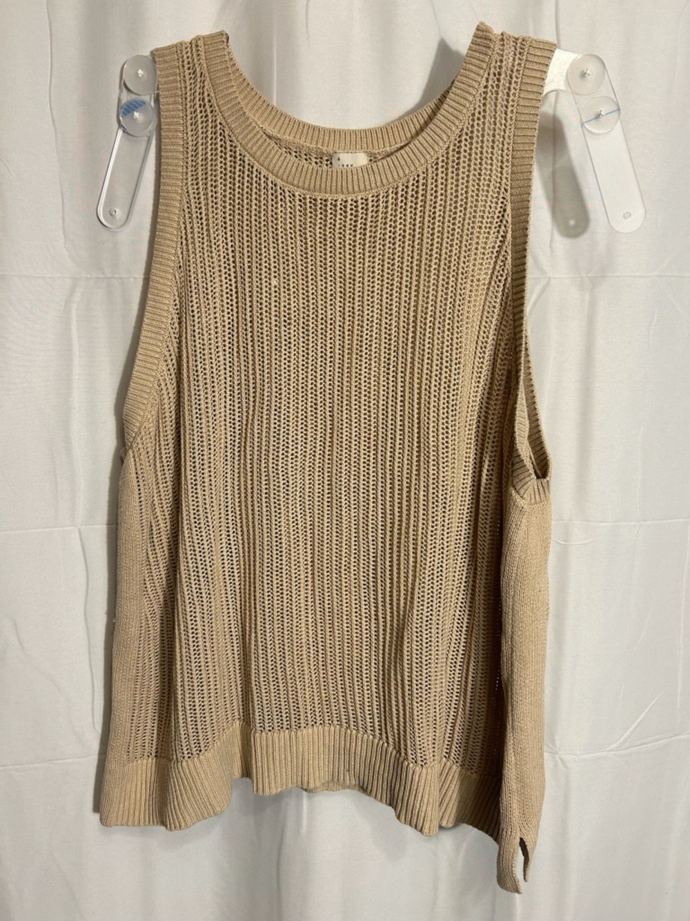 A New Day Tan/Beige Open Knit Sleeveless Sweater Tank Top